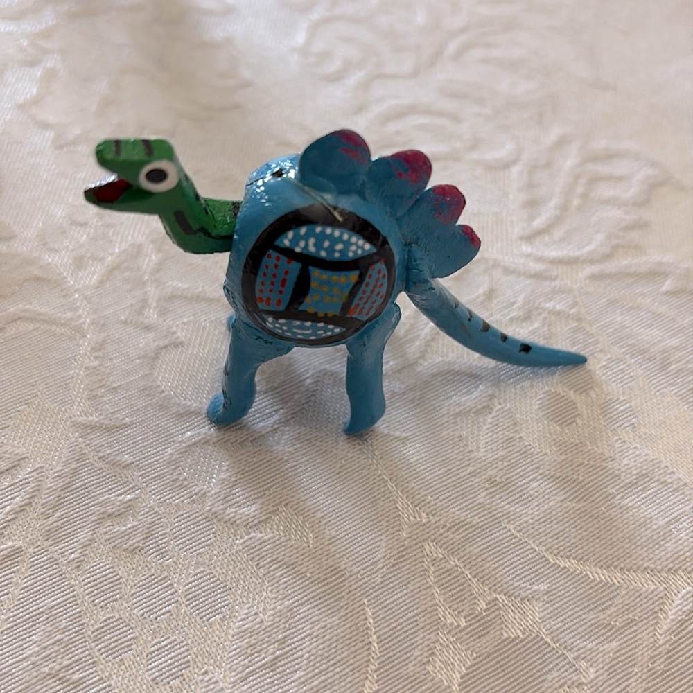 Handmade Mexican Wooden Blue Dinosaur